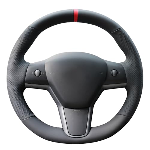 MEWANT Tesla Model 3/Model Y - Funda para volante cosida a mano para vehículos Tesla 2017-2023