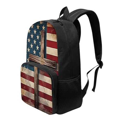 Talayituse Cross American Flag Print School Backpack Shoulder Bag for Teen Girls Boys Lightweight Bookbag Backpack Casual Daypack Schoolbags with Front Zipper Pocket3