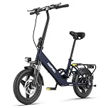 Bicicletta elettrica HillMiles Mile 1, batteria 36 V 10.4 AH, pneumatico 14'*2.0', velocità 25 km/h e autonomia 40-65 km Bicicletta elettrica per spostamenti urbani, IP65 impermeabile (Blu.)