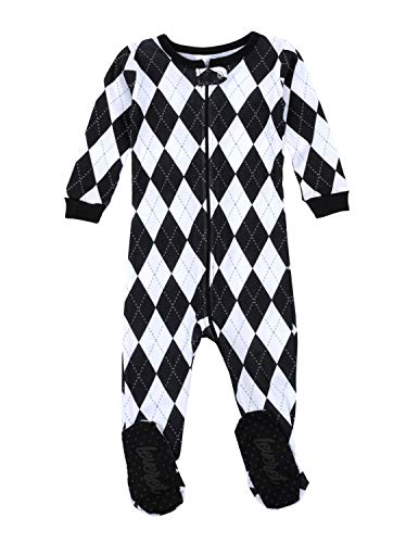 Leveret Kids & Toddler Footed Pajamas Boys Girls 100% Cotton Argyle Black & White (Size 6-12 Months)