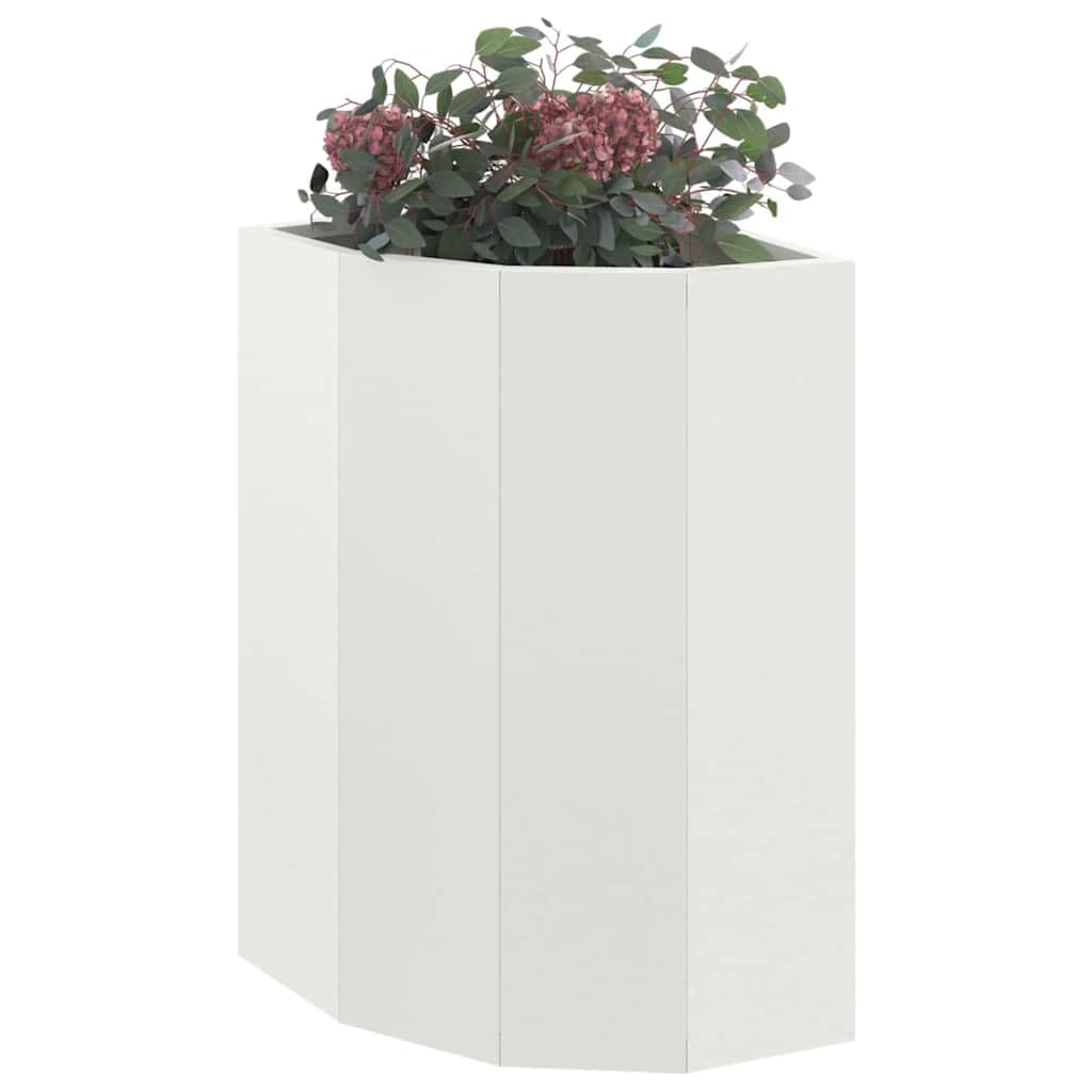 vidaXL Corner Planter White 30 x 30 x 50 cm Steel, Garden and Terrace, Modern Steel Planter, Durable Flower Box, Outdoor Container, Decorative Plant Display