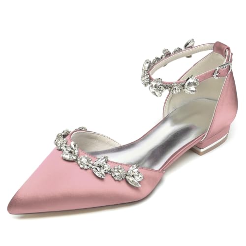 Women's Wedding Shoes for Bride Bridal Flats Pointed Closed Toe Rhinestones Dressy Dressy Flat Shoes for Prom