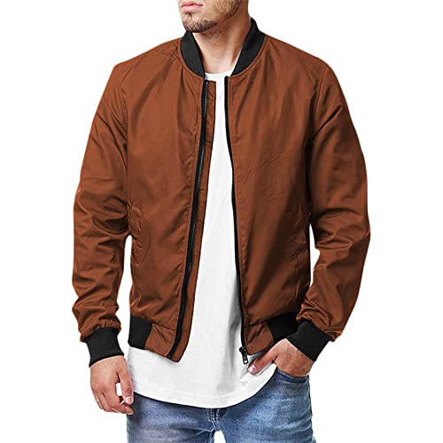 Ymosrh Work Jackets For Men, Coat Men Fashion Mens Lightweight Rain Jacket Leather Motorcycle Men's Flight Bomber Jacket Spring Fall Causal Softshell Windbreaker Coat Outerwear Letterman (L, Coffee) #TOP1