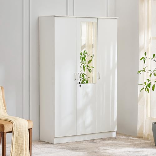 Image of Home Centre | Helios Alton 3-Door Swing Wardrobe with Mirror | Engineered Wood | White | 1 Year Warranty