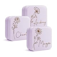 DayOfShe Travel Jewelry Box with Birth Flower and Name for Teen Girls Easter Gifts Personalized Small Jewelry Case for Women Mom Bridesmaid Gifts Birthday Gifts