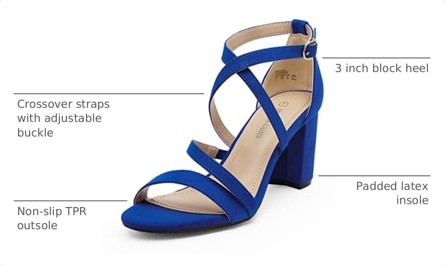 Image of DREAM PAIRS Women's Block Chunky Heels Sandals Open Toe Ankle Strappy Comfortable Dressy Sandals for Bridal Wedding Prom Party with Adjustable Cross Strap