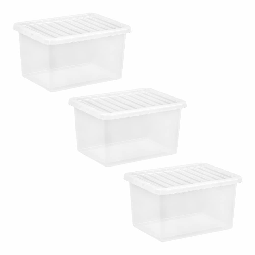 (Set of 3) 25L Litre Crystal Clear Transparent Plastic Storage Box With Lid Storage Container Stackable & Nestable Container for Living Room Bedroom Shoes Toys Garage Office Home & Kitchen