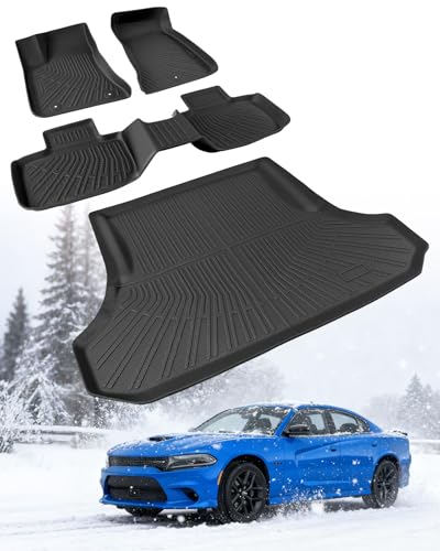 Floor Mats & Cargo Liner for Dodge Charger 2011-2023: Charger RWD/for Chrysler 300 RWD Custom Fit All Weather TPE Rubber Car Floor Mats 4PCS Set Black Waterproof Carpet Protection Accessories