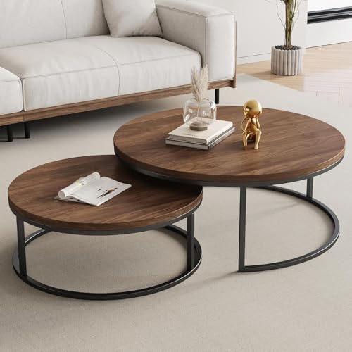 Round Nesting Coffee Table Set of 2, Modern Minimalist Accent Tab...