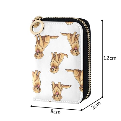 Cute Golden Dogs White Wallets for Women Small Credit Card Protector RFID Blocking Minimalist Zipper Coin Purse with Key Ring3