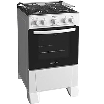 Fogão 4 bocas Atlas Mônaco Plus Branco Mesa inox e acendimento automático