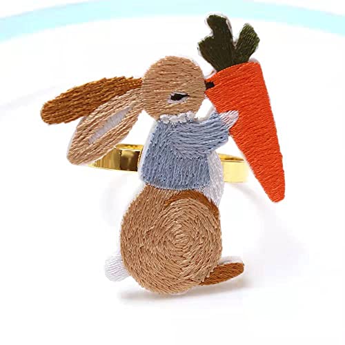 Mjsusidi Easter Napkin Rings Set Of 6, Bunny Napkin Rings Embroidered Rabbit Metal Handmade Rabbit Holders Rings Bunny Supplies Serviette Buckle Holder For Easter, Easter Dinner Party, Farmhouse Rings #TOP4