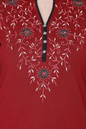 Image of Rosary Women's Winter Woolen Kurti Embroidered Straight Fit Ethnic Wear with 2 Side Pockets