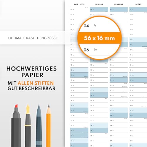 XXL Wandkalender 2026 groß (90x60cm) - Jahresplaner 2026 quer als Kalender für die Wand - Jahreskalender für 14 Monate mit Ferienübersicht - Kalender gefalzt für das Büro
