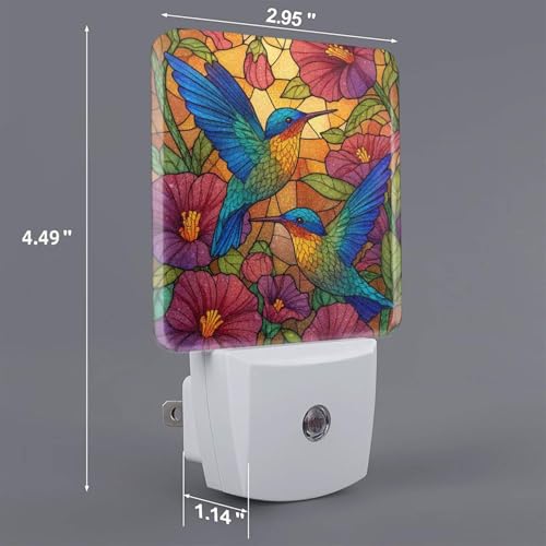 Image of Blue Hummingbirds Night Light Set of 2, Colorful Flowers Auto Sensor LED Dusk-to-Dawn Nightlights, Plug-in Sensor Lamp for Bedroom Bathroom Kitchen Hallway Stairs Decorative