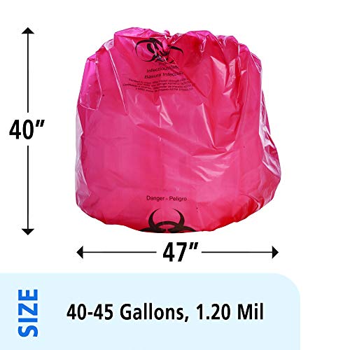 Image of Stout by Envision Medical Waste Bags, 40-45 Gal, 45 inchx49 inch, Red, 1.2 Mil, 100 ct. Extra Heavy, Made in America by People Who Are Blind or Visually Impaired