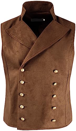 AUBIG Vest for Men Double -breasted Slim Fashion Business Vest V-neck Gothic Steampunk Waistcoat