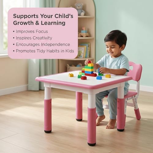 Image of a baby cherry Height Adjustable Graffiti Kids Study Table and Chair Set | Study Table for Kids | Table Chair Set for 3-6 Years | Adjustable Height with Safety Design for Activity Use