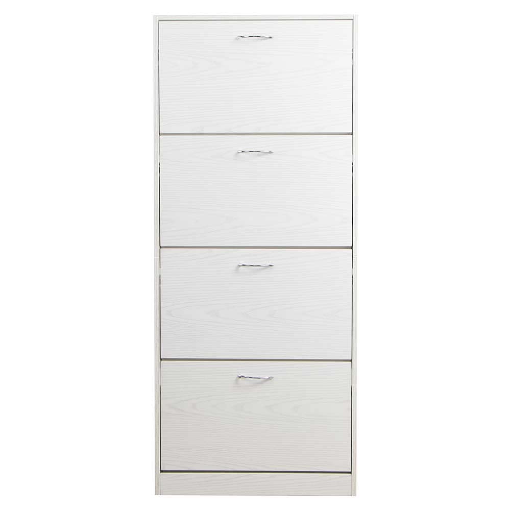 BAKAJI Scarpiera Portascarpe in Legno MDF con 4 Ante Porta Scarpe a Ribalta Maniglie in Metallo Doppia Profondità Dimensioni Compatte Slim 63 x 24 x 150 cm Ingresso Casa (Bianco Frassinato)