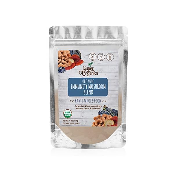 Super-Organics-Immunity-Mushroom-Blend-Turkey-Tail-Lions-Mane-Chaga-More-Organic-Superfood-Powder-Raw-Superfoods-Whole-Food-Supplement--Gluten-Free-Vegan-Non-GMO-4-oz Super Organics Immunity Mushroom Blend | Turkey Tail, Lion’s Mane, Chaga & More | Organic Superfood Powder | Raw Superfoods | Whole Food Supplement – Gluten-Free, Vegan & Non-GMO, 4 oz