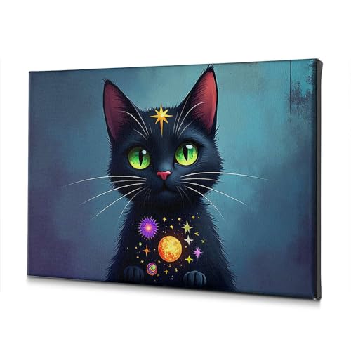 Toile chat noir magique WTD œuvre d'art ésotérique de qualité supérieure
