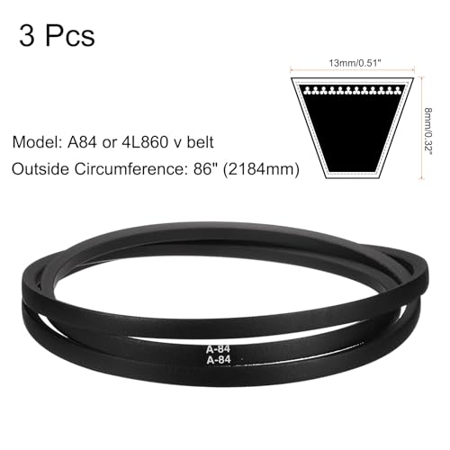 Image of uxcell 3pcs A84 or 4L860 Classic Wrapped Rubber V-Belt, 84 inch(2134mm) Inside Circumference, A Profile V Belt