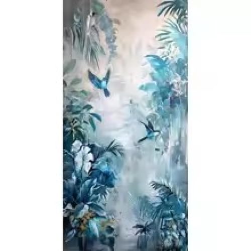 Impression sur toile vintage paysage oiseaux et fleurs bleues - 2