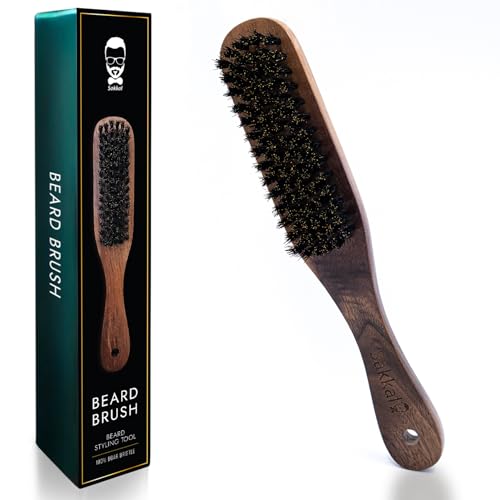 Cepillo para Barba de Cerdas de Jabalí – Sakkal | Mango de Madera Natural | Antiestático, Desenredante y Alisador | Cuidado y Estilizado de la Barba para Hombres | Ideal para Barbas Cortas y Largas
