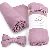Baby Want Designs Baby Swaddle Blanket & Bow; Premium Bamboo Cotton Newborn Swaddle Set; Ultra-Soft