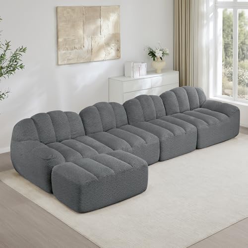 Kuczn Sofá cama modular, sofá cama con función de dormir, sofá Boneless de espuma de alta densidad 32D, asiento profundo, sofás seccionales para sala de estar, tela suave, no requiere montaje
