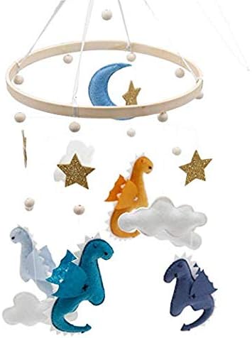 Baby Crib Mobile Felt Ball Mobile Dinosaur Hairball Wind Chimes Cot Bell Rattle Toys Hanging Ornaments Photo Props Nursery Ceiling Decoration for Girl & Boy (A)