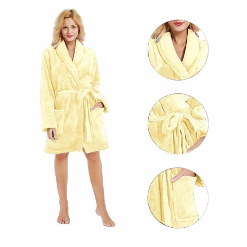 Image of U2SKIIN Women Fleece Robe, Short Cozy Plush Robes for Womens Soft Shawl Collar Warm Spa Bathrobe