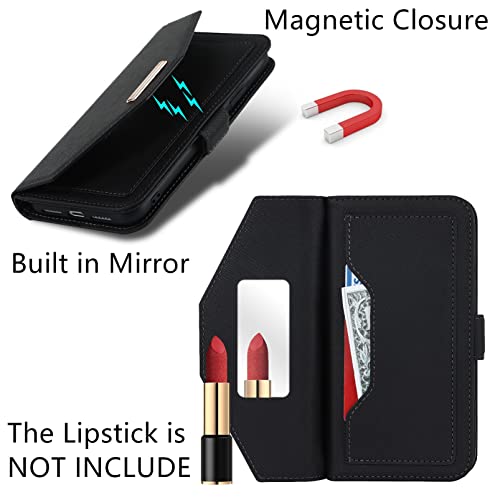 Image of Crossbody Wallet for iPhone 7 Plus /iPhone 8 Plus Case with Adjustable Lanyard Strap Credit Card Holder 5.5 inch,PU Leather Handbag Purse Kickstand Make Up Mirror Cover Case for Men Women Girl,Black