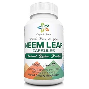 Organic Aura Premium Neem Capsules. 100% Pure and Original. Green Whole Superfood. Made with USDA Certified Organic Neem…