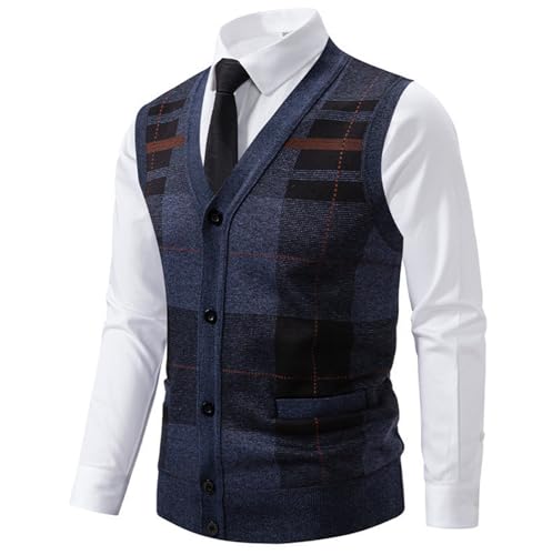 Men's Argyle Sweater Vest Sleeveless V-Neck Gilet Vest Slim Fit Button up Casual Plaid Vest4