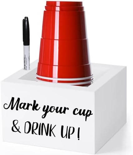 Drink Caddy With Marker Slot - Farmhouse Cup Holder For Parties, Weddings, & Home Decor | Disposable Drink Organizer In Vintage White 8 thumbnail image