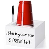 Wooden Cup Holder with Marker Slot, Disposable Plastic Party Cup Organizer for Holiday Gatherings - Hosting Essential to Mark Your Cup & Drink Up, Prevent Mix-Ups, Reduce Waste
