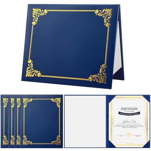 Tenare 6 Pack Leatherette Imprinted Diploma Cover for Certificate 8.5"x 11" Smooth Leatherette Padded Document Diploma Holder(Navy Blue)