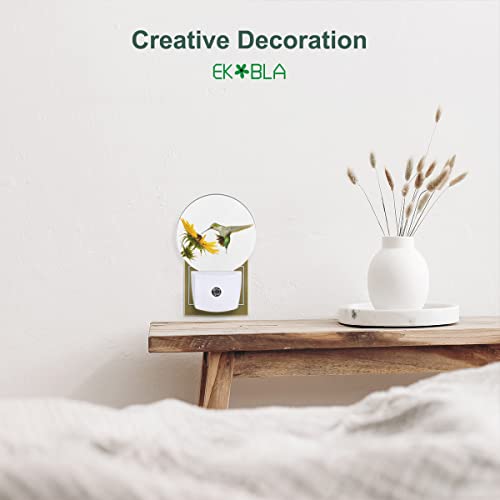 Image of EKOBLA Hummingbird Sunflower Night Light, Bird Floral Night Lights Plug Into Wall with Dusk to Dawn Sensor, Warm Nightlights for Bedroom, Bathroom, Hallway, Kitchen