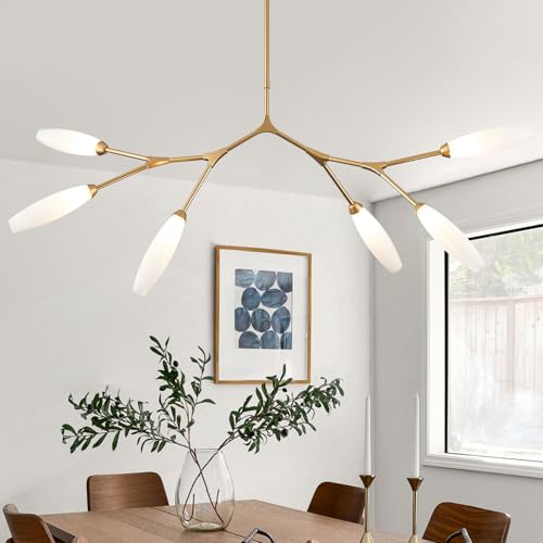 Sparklelf Modern 6-Light Chandelier Elegance Sputnik Chandeliers for Dining Room L50’’ Large Glass Chandelier Adjustable Branch Pendant Light Fixture for Living Room Kitchen Bedroom