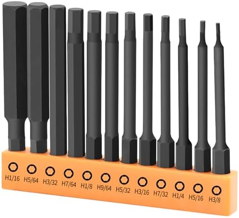 InPower Hex Bit Set. 12-Piece SAE Allen Wrench Screwdriver Bit Set 1/16-3/8 Inch Sizes. 3 Long D...