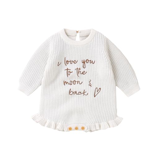 Image of ADXSUN Baby Girl Sweater Romper Knit Newborn Outfit Embroidered letters Bodysuit Infant Fall Winter Clothes