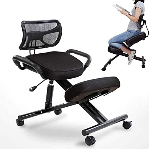 Ergonomic Kneeling Chair with Back Support, Adjustable High Stool Rollers for Home and Office, Improves Posture Angled Seat Thick Cushions (B)