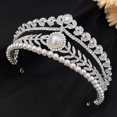 Tiara de perlas para boda en aleación de zinc y gemas 7