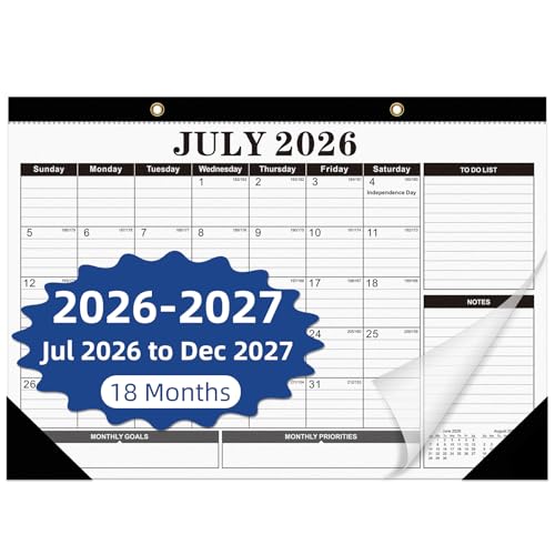 Tcamp Desk Calendar 2026-2027 Large Desktop Calendar 2026-2027 (Jul. 2026 - Dec. 2027) Big 17 x 12 Wall Monthly Calendar with Julian Dates 18 Months Desk Planner for Home School Office Desktop