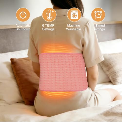 Image of Electric Heating pad for Back Neck Shoulder Knee Arms Legs- Electric Heat Pads with 6 Heat Settings & Auto Shut Off &Dry /Moist Heat Heating Pad for Birthday Mother Father Girl Men Women, BabyPink