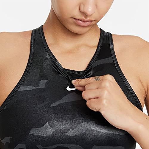 Nike Women’s Medium Support Sports Bra Camo Design -1-Piece Pad - High-Neck - Dri-Fit Swoosh (Large, Grey/Black) #TOP4