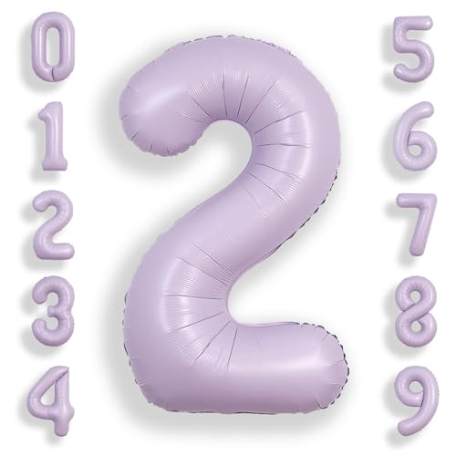 Image of SUWEN 40 Inch Light Purple Large 2 Balloon Number Big Foil Helium Lavender Number Balloons Huge Mylar 0-9 Giant Jumbo Happy 2nd Birthday Party Anniversary Decorations