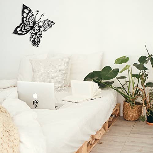 Image of EZ4ENCE Butterfly Decoration Wall Art Boho Home Decor Hanging Appearance Metal Flower for Bedroom Living Room Wall,Black(Medium)