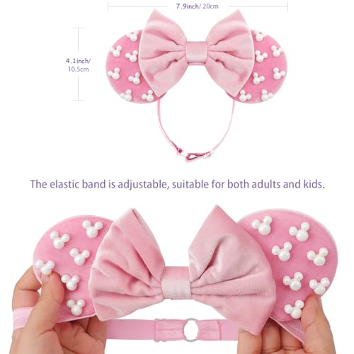 Image of DRESHOW Minnie Ears Headbands Mouse Ears Velvet Bow Headbands Elastic Adjustable Headband Party Decoration Cosplay Costume for Women